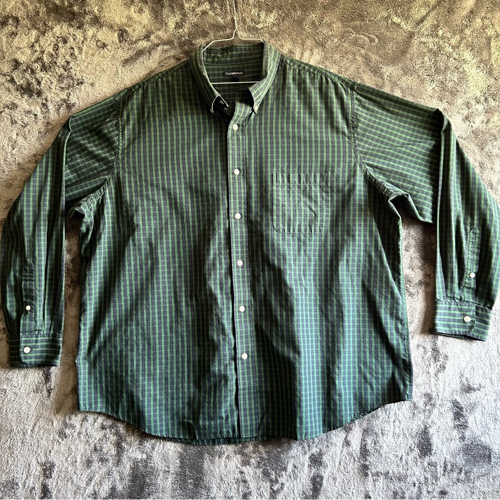 Croft & Barrow Shirt Mens 2XL Green Plaid Button Up Dadcore Casual